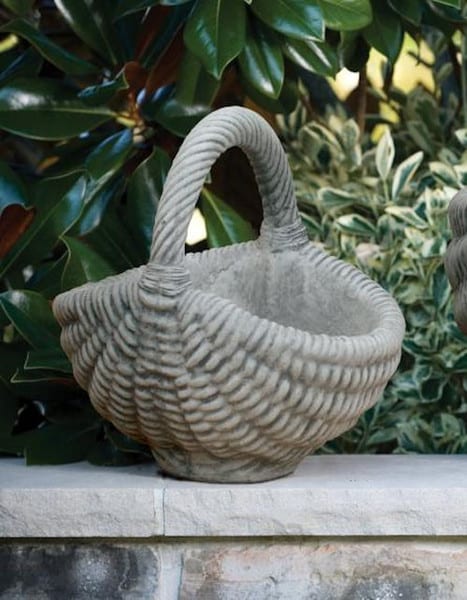 Handled Basket Garden Planter Small Cement Stone Vintage Replicas